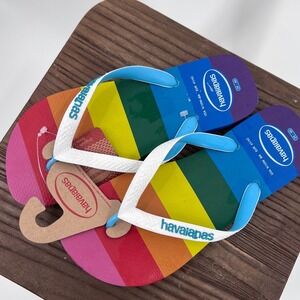 Havaianas Top Pride Rainbow Stripe Flip Flops Sandals Mens 8 Womens 9/10 NWT